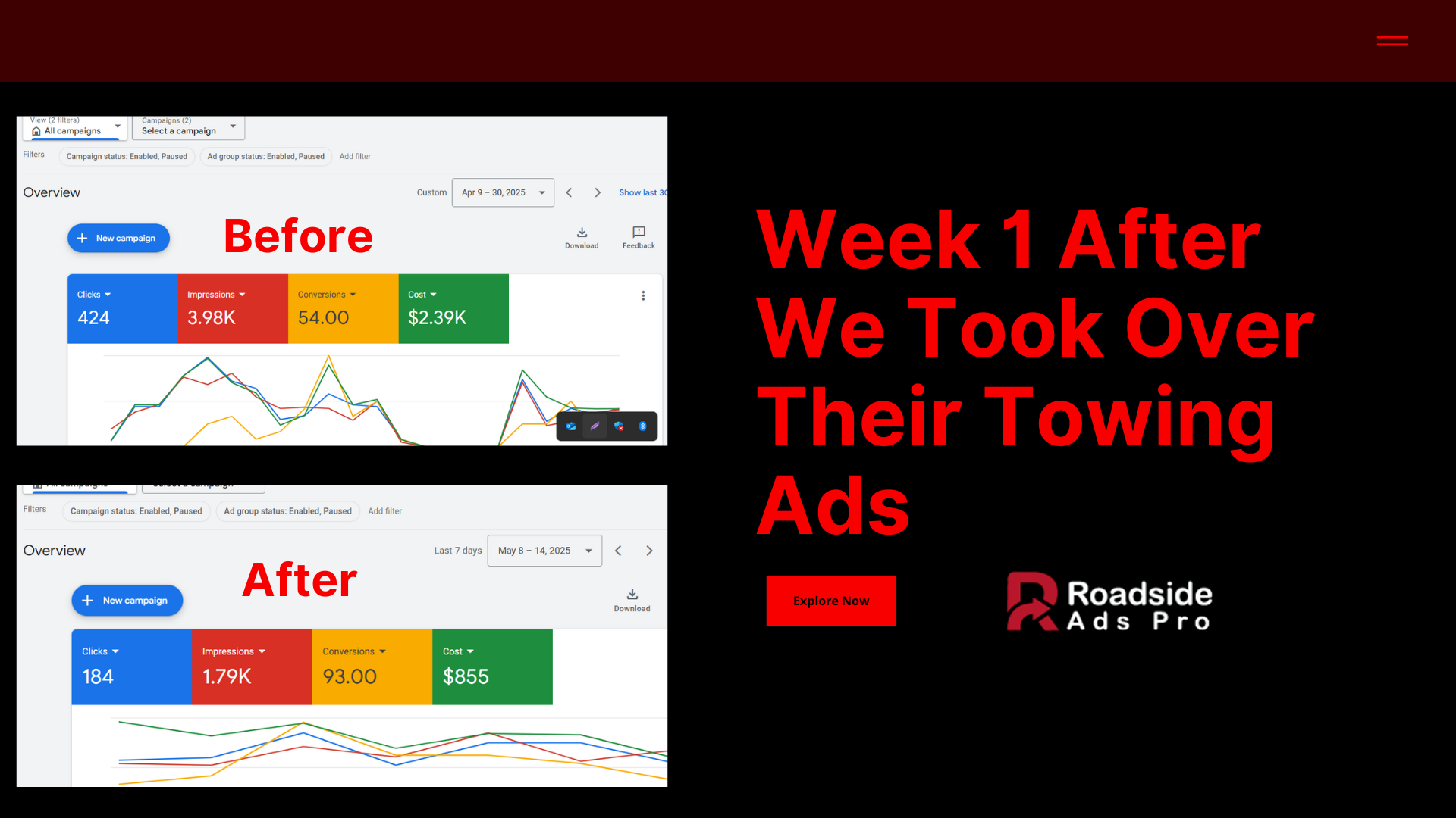 Towing Ads After We Took Control